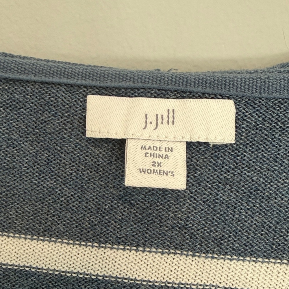 J. Jill Blue and White striped hooded sweater - Picture 2 of 5